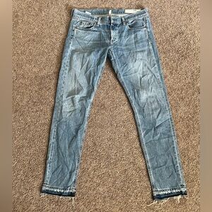 rag & bone Washed Blue Boyfriend Jeans with Raw Hem